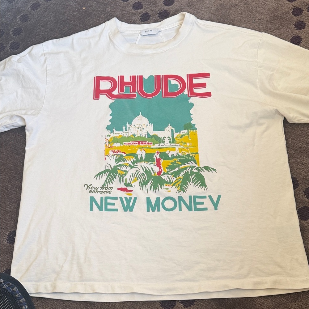 Rhude New Money Tee in Cream with Red and Green
